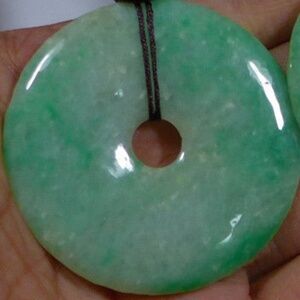 Cert'd Natural A Emerald Jadeite Jade Big Safety Circle Antique Pendant